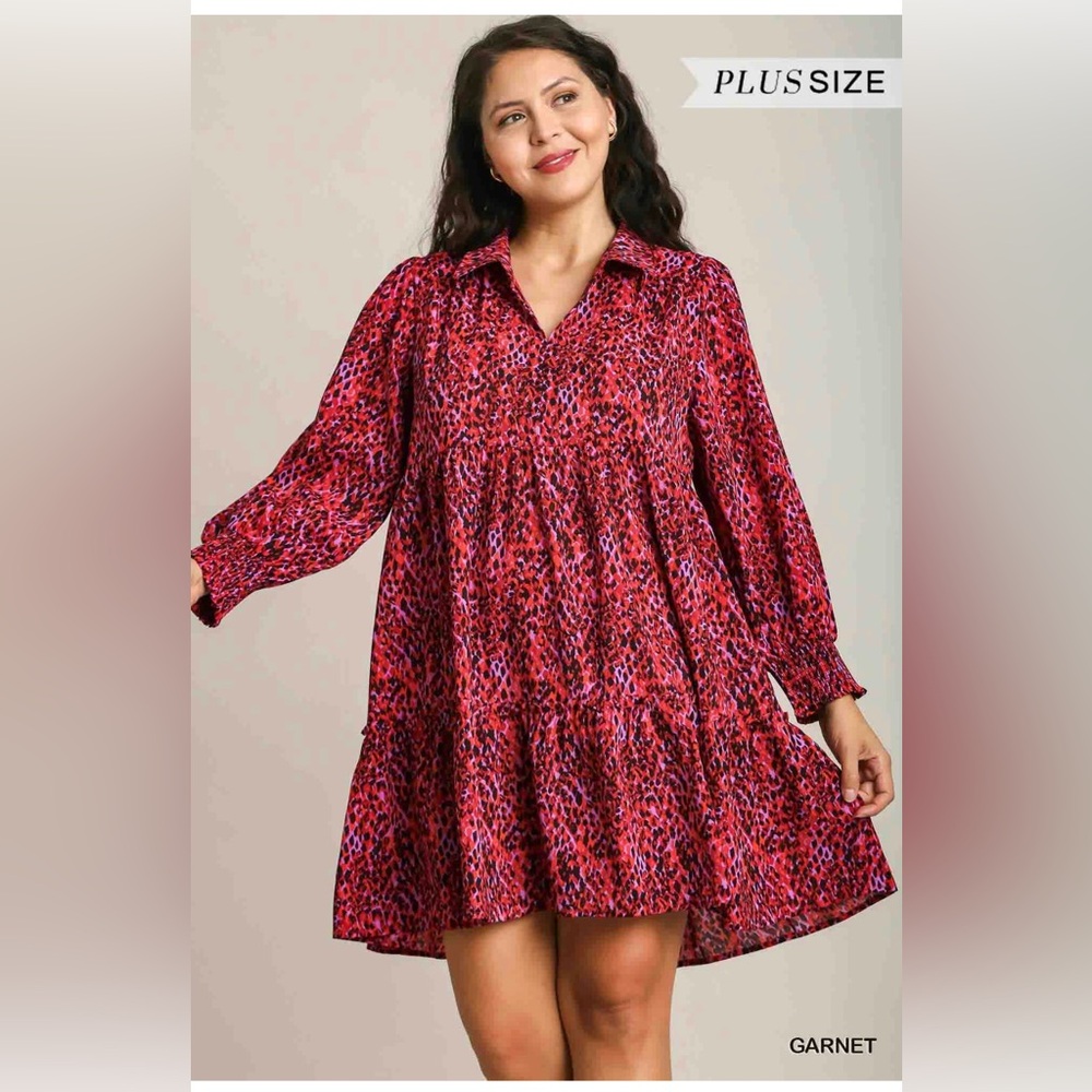 Easel Vibrant Garnet  leopard Patterned Mini Dress size 1X and 3X 🌹🌺🌸